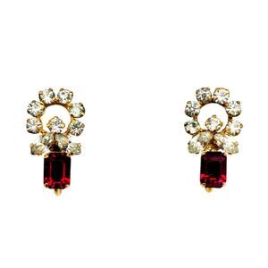 DeCurtis Red Rhinestone Earrings Gold Filled Screw Backs Vintage Petite 1/20 12k
